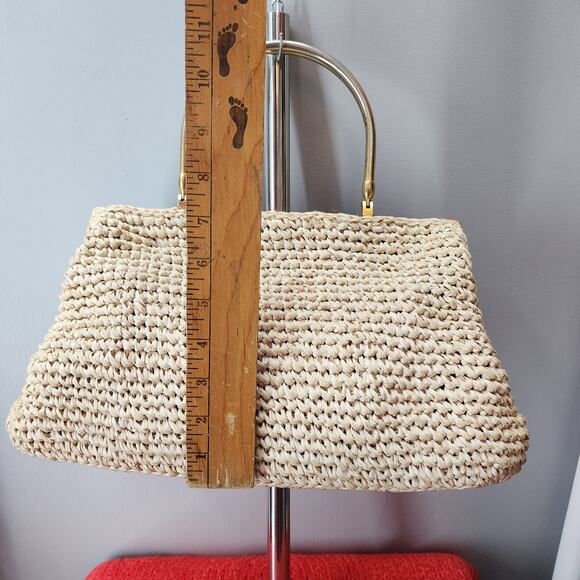 70s Vintage Marcus Brothers Pale Raffia Framed Doctor Bag Purse, Large - Picture 7 of 8